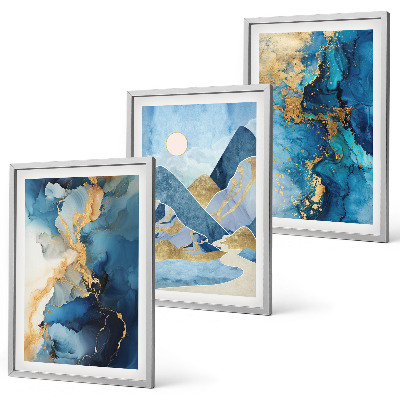 Set di quadri incorniciati Motivi astratti delle Montagne Blu