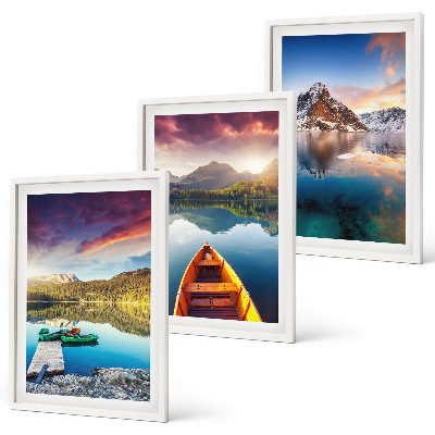 Set di 3 quadri laghi montagne barca pace