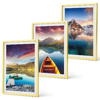Set di 3 quadri laghi montagne barca pace