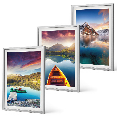 Set di 3 quadri laghi montagne barca pace