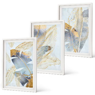 Composizione di quadri foglie di colore azzurro-beige chiaro