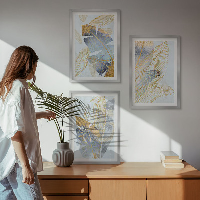 Composizione di quadri foglie di colore azzurro-beige chiaro