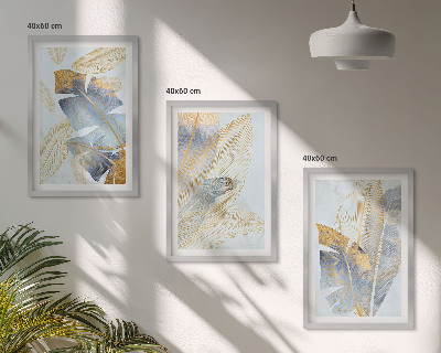 Composizione di quadri foglie di colore azzurro-beige chiaro