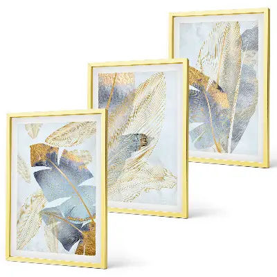 Composizione di quadri con foglie color azzurro e beige chiaro