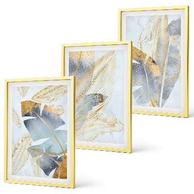 Composizione di quadri foglie di colore azzurro-beige chiaro