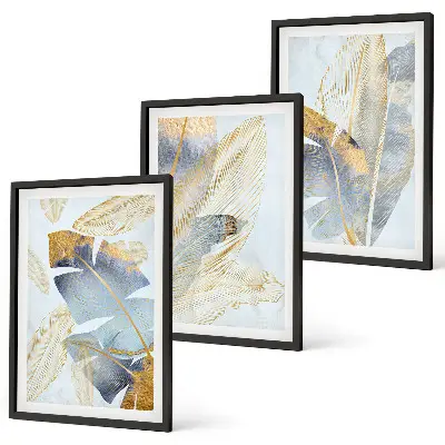 Composizione di quadri con foglie color azzurro e beige chiaro
