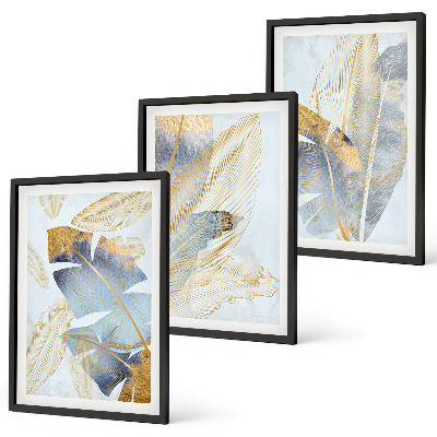 Composizione di quadri foglie di colore azzurro-beige chiaro