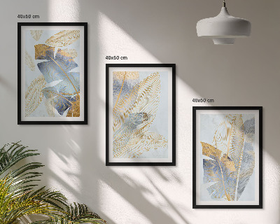 Composizione di quadri foglie di colore azzurro-beige chiaro