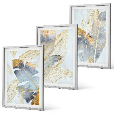 Composizione di quadri con foglie color azzurro e beige chiaro