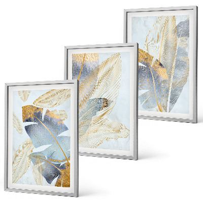 Composizione di quadri foglie di colore azzurro-beige chiaro
