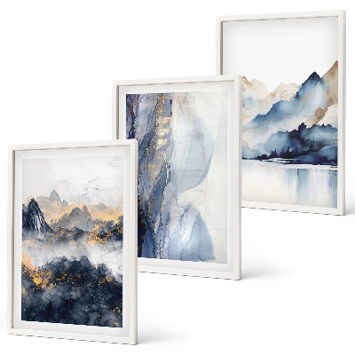 Set di quadri incorniciati Paesaggi montani blu e grigi