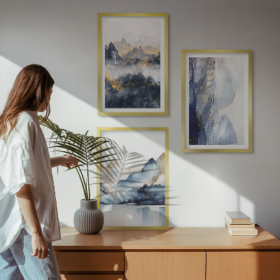 Set di quadri incorniciati Paesaggi montani blu e grigi