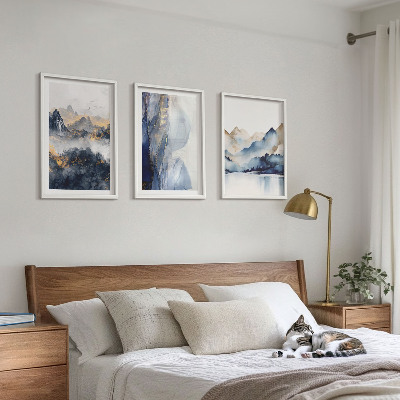 Set di quadri incorniciati Paesaggi montani blu e grigi