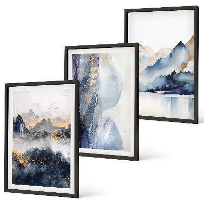 Set di quadri incorniciati Paesaggi montani blu e grigi