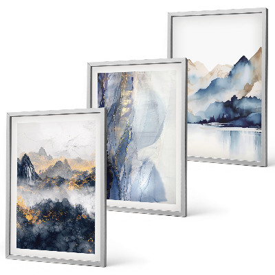 Set di quadri incorniciati Paesaggi montani blu e grigi