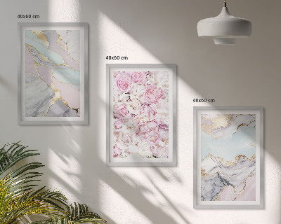 Set di 3 quadri Fiori rosa marmo pastello