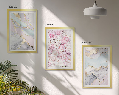 Set di 3 quadri Fiori rosa marmo pastello