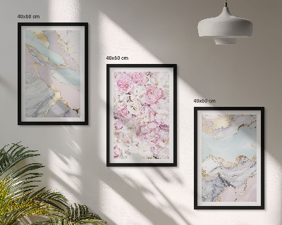 Set di 3 quadri Fiori rosa marmo pastello