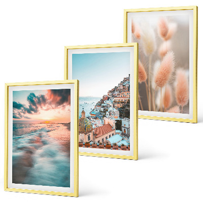 Set di quadri incorniciati tramonto sul mare case fiori