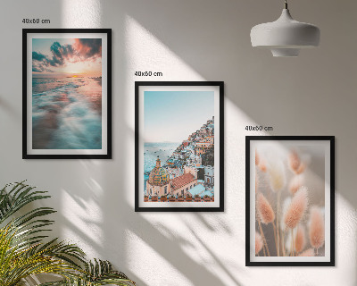 Set di quadri incorniciati tramonto sul mare case fiori