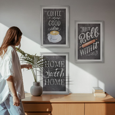 Set di quadri incorniciati Caffettiera a rullo, calore domestico