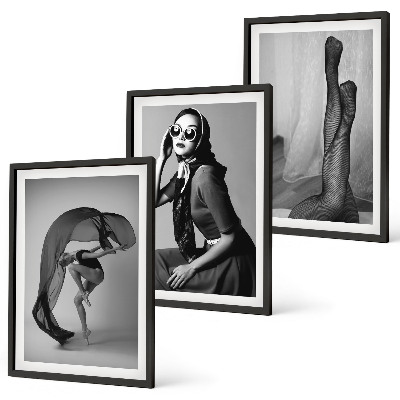Set di 3 quadri Ritratti di donne in bianco e nero