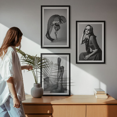 Set di 3 quadri Ritratti di donne in bianco e nero