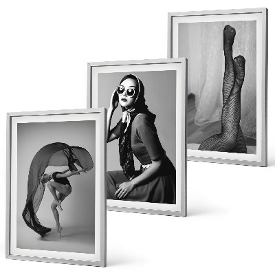 Set di 3 quadri Ritratti di donne in bianco e nero