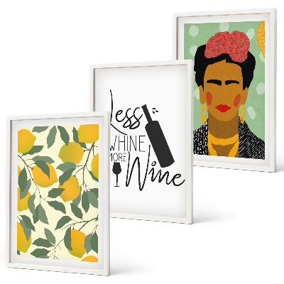 Set di quadri incorniciati Limoni, vino, ritratto di Frida
