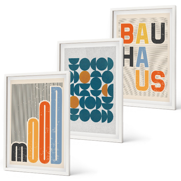 Set di 3 quadri motivi geometrici Bauhaus