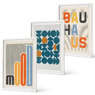 Set di 3 quadri con motivi geometrici ispirati al Bauhaus