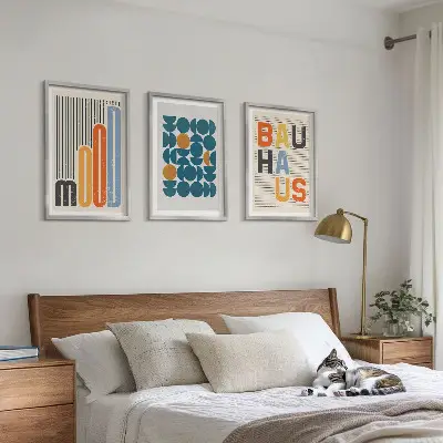Set di 3 quadri con motivi geometrici ispirati al Bauhaus