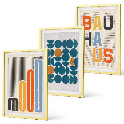 Set di 3 quadri motivi geometrici Bauhaus