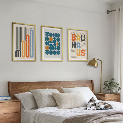 Set di 3 quadri motivi geometrici Bauhaus