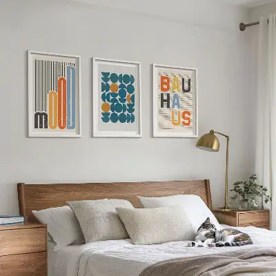 Set di 3 quadri con motivi geometrici ispirati al Bauhaus