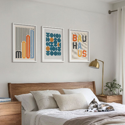 Set di 3 quadri motivi geometrici Bauhaus