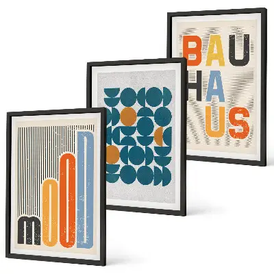 Set di 3 quadri con motivi geometrici ispirati al Bauhaus