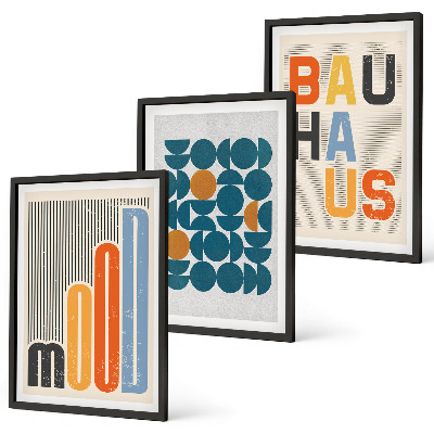 Set di 3 quadri motivi geometrici Bauhaus
