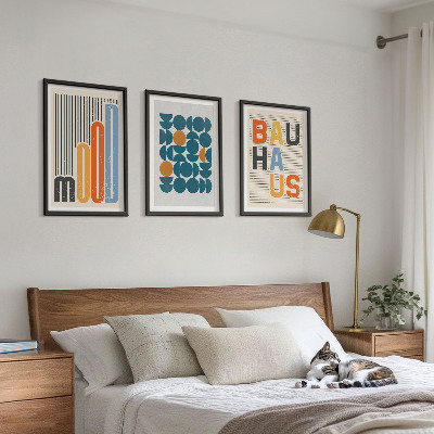 Set di 3 quadri motivi geometrici Bauhaus
