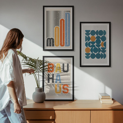 Set di 3 quadri motivi geometrici Bauhaus