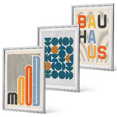 Set di 3 quadri motivi geometrici Bauhaus