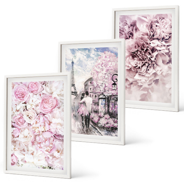 Set di quadri incorniciati Paesaggio fiorito dalle sfumature di rosa