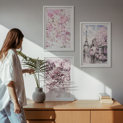 Set di quadri incorniciati Paesaggio fiorito dalle sfumature di rosa
