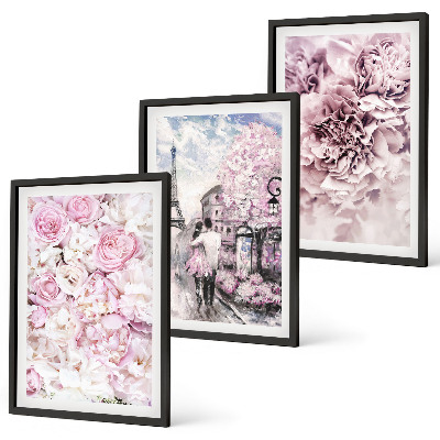 Set di quadri incorniciati Paesaggio fiorito dalle sfumature di rosa