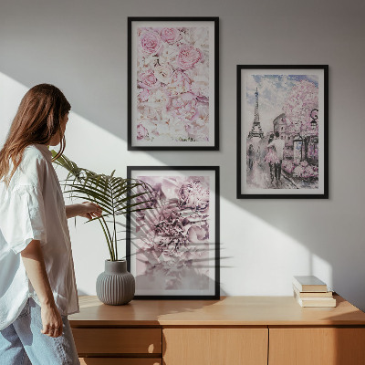 Set di quadri incorniciati Paesaggio fiorito dalle sfumature di rosa