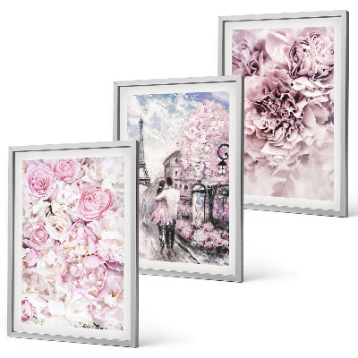Set di quadri incorniciati Paesaggio fiorito dalle sfumature di rosa