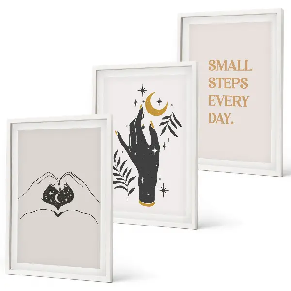 Set di 3 quadri con illustrazioni minimaliste in stile boho