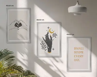Set di 3 quadri con illustrazioni minimaliste in stile boho