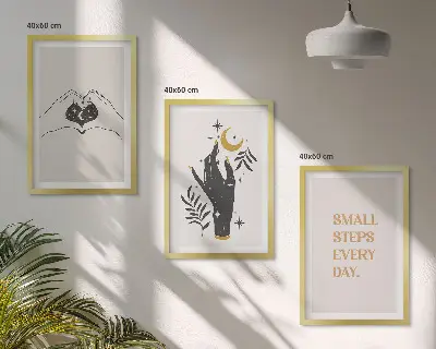 Set di 3 quadri con illustrazioni minimaliste in stile boho