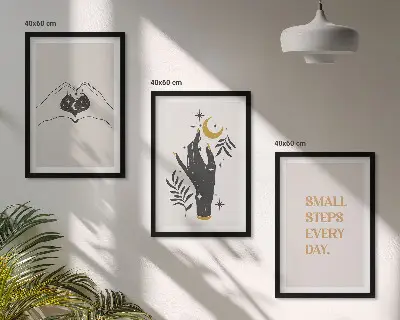 Set di 3 quadri con illustrazioni minimaliste in stile boho